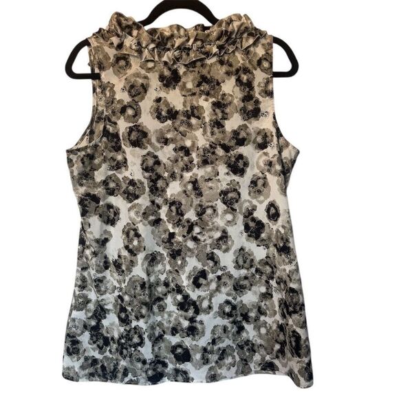 New York & Company Women's Floral Ruffle Neck Sleeveless Blouse L Black - Picture 5 of 8